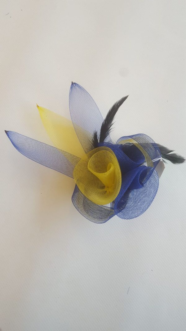 Speld tule bloem blauw/geel