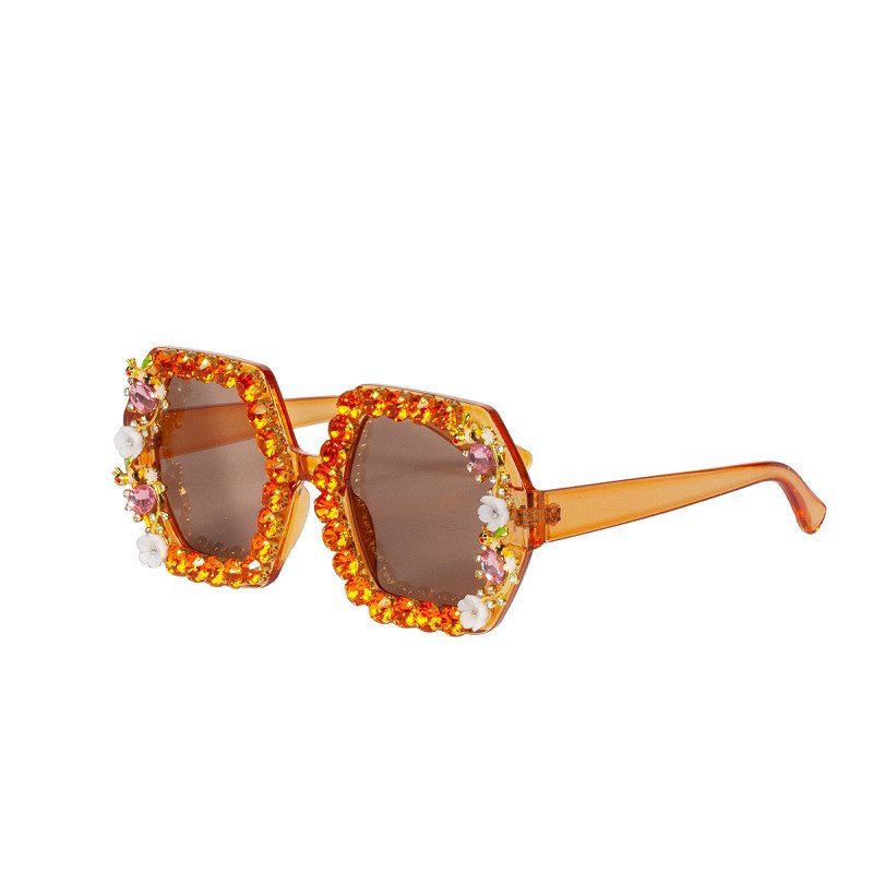 Bril steentjes en bloemetjes Oranje