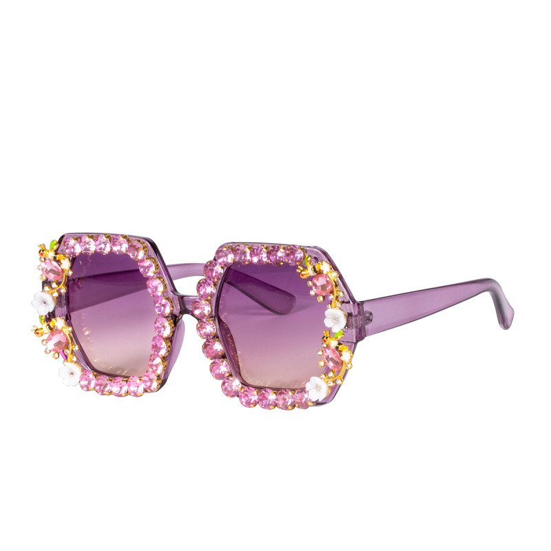 Bril steentjes en bloemetjes Paars